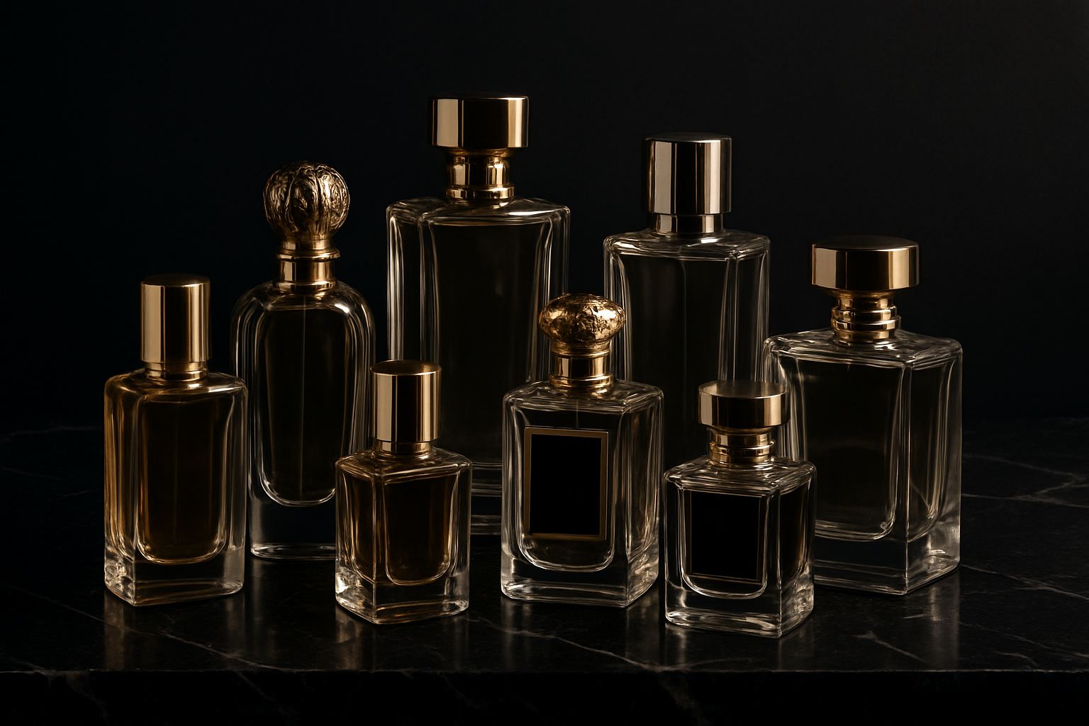 generate the image about perfumes professional and dark theme