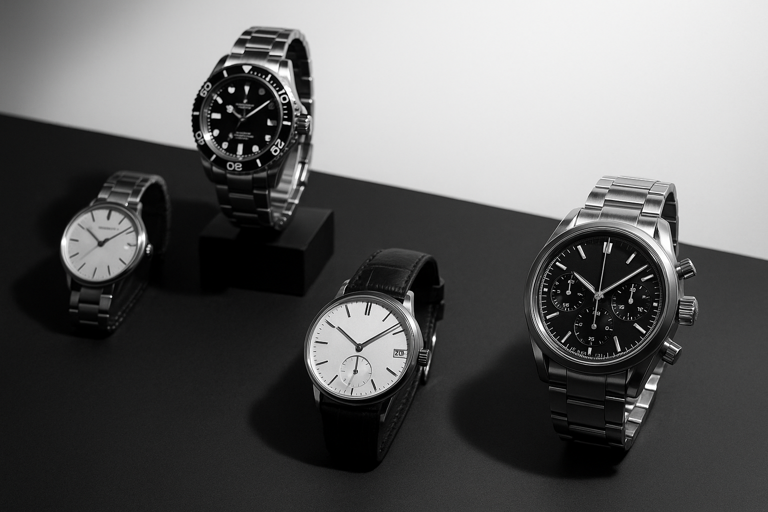 generate the watches image professional theme black and white mixture